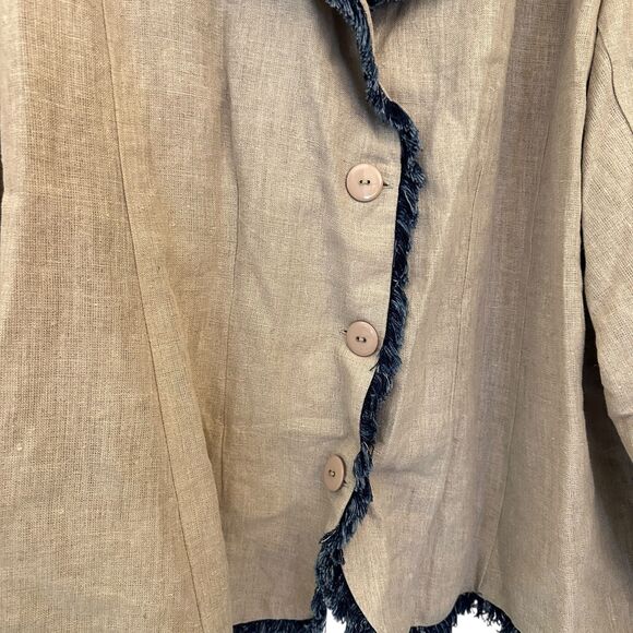 Silhouettes Beige 100% Linen Satin Lined Floral Embroidered 3 Button Blazer 24W - Picture 8 of 8